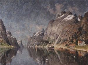 Norskt Fiordlandskap Med Angare Norskt Fiordlandskap Med Angare