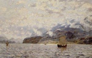 Norwegischer Fjord Mit Segelschiffen by Adelsteen Normann