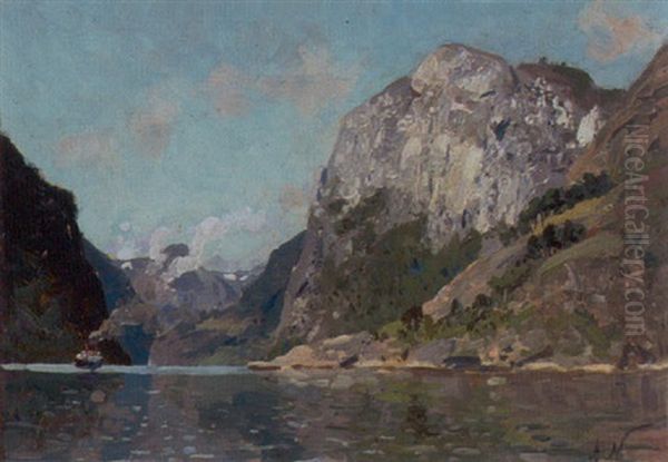 Flodparti Med Damper Mellem Stejle Bjergskraninger - view 1