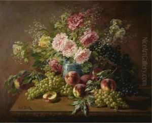 Still Life With Flowers, Peaches And Grapes