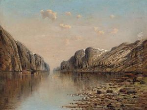 A Winter Fjord Scene by Adelsteen Normann
