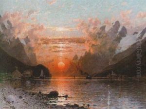 Fjordlandskap I Aftonljus by Adelsteen Normann