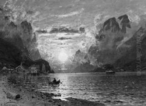 Sonnenuntergang An Einem Norwegischen Fjord by Adelsteen Normann