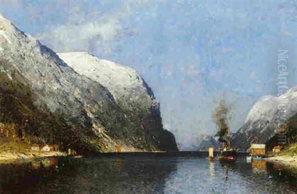 A Fjord Scene With A Steam Boat - view 1