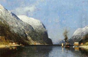 A Fjord Scene With A Steam Boat