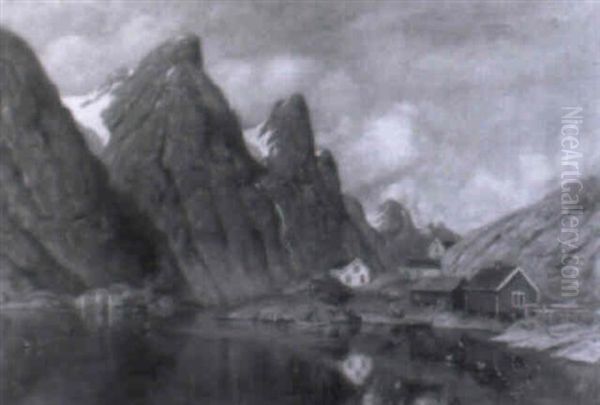 Fjordlandschaft Mit Fischerhutten Rechts Am Ufer - view 1