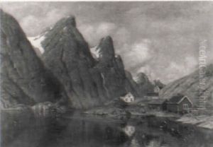 Fjordlandschaft Mit Fischerhutten Am Ufer by Adelsteen Normann