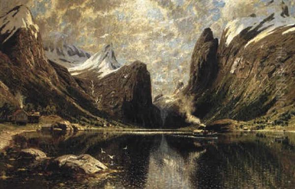 Fjordlandskap Med +ngfartyg - view 1