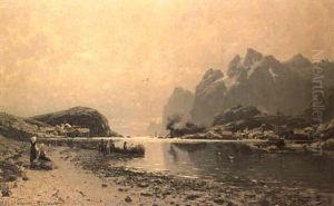 Fjord Landscape With Fisherfolk by Adelsteen Normann