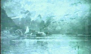 A Steamer On A Fjord At Sunset by Adelsteen Normann