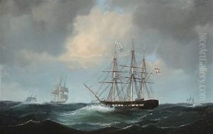 The Corvette Thetis And Three Other Ships In Rough Sea The Corvette Thetis And Three Other Ships In Rough Sea