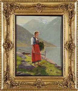 Bauernmadchen Am Seeufer by Emma Normann