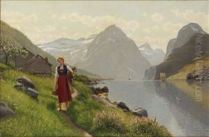 Fjordlandskap Med Flicka by Emma Normann
