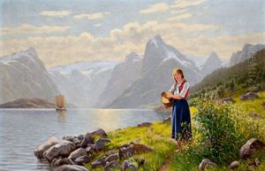 Sonnige Fjordlandschaft, Am Ufer Junge Sennerin by Emma Normann