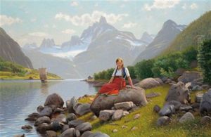 Madchen In Fjordlandschaft by Emma Normann