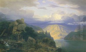 Gebirgslandschaft Mit See Und Burg