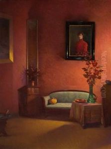 Rodt Interior Med Selvportrett by Asta Carlsen Norregaard
