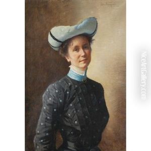 Portrait Of A Lady In A Blue Hat by Asta Carlsen Norregaard