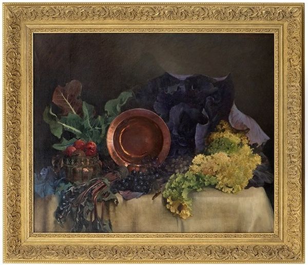 Arrangement With Copper Plate, Vegetables And Fruit - view 1