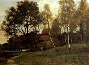 Sommarkvall Med Kvinna Vid Damm by Reinhold Norstedt