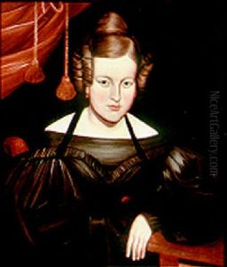 Portrait Of A Young Woman In A Charcoal Dress With Gold Watch On A Ribbon by Noah North