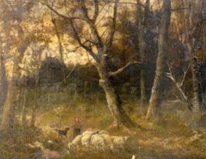 Shepherd In Wooded Landscape by James Northcote