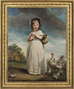 Portrait Of Harriet Bailey Foster, Later Mrs Charles Kennett (c.1784-1851), As A Child, Full-length, In A White Dress And Bonnet, Holding A Basket And A Chick, In A Rural Landscape