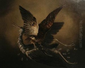 A Goshawk Attacking A Grey Heron by James (Thomas J.) Northcote