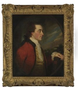 Portrait Of Admiral Charles Hamilton, In A Red Coat With Fur Trim, Holding A Book By Milton