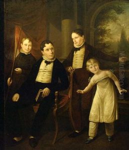 Group Portrait Of Four Children, One Seated With A Book And One With A Fishing Rod, In An Interior With A Terrace Beyond by James (Thomas J.) Northcote