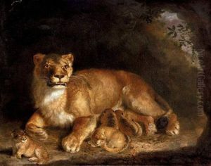 A Lioness With Her Cubs