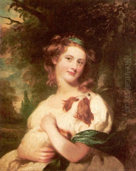 Portrait Of A Young Girl With A Blenheim Spaniel - view 1