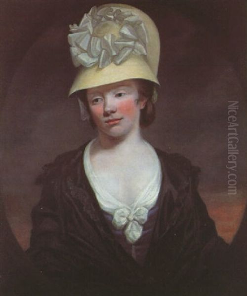 Portrait Of A Lady (margaret Joy?) In A Blue Dress, Black Shawl, And Yellow Bonnet - view 1