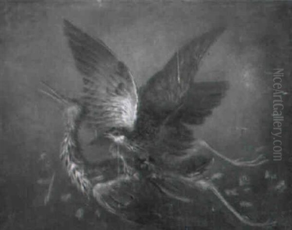 A Buzzard Attacking A Heron In Flight - view 1