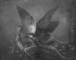 A Buzzard Attacking A Heron In Flight by James (Thomas J.) Northcote