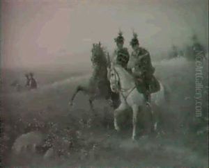 Patrouillierende Husaren by Adolf Northen