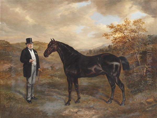 A Gentleman And His Black Hunter In A Landscape - view 1