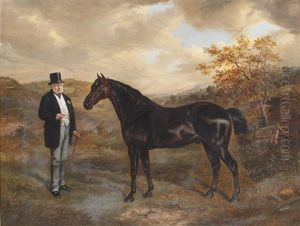 A Gentleman And His Black Hunter In A Landscape by Benjamin Cam Norton