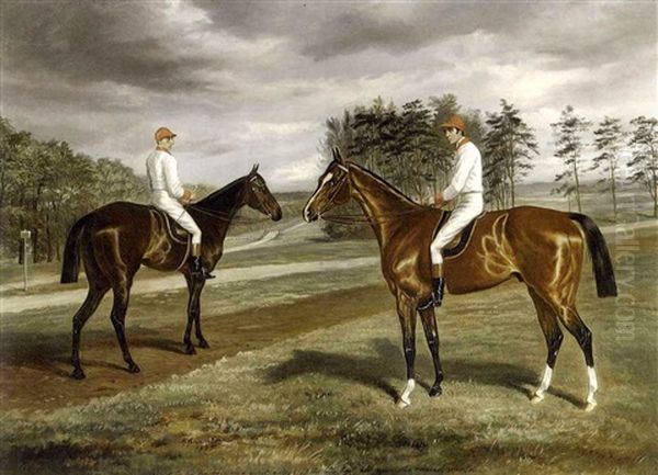 Two Horses And Jockeys On A Heath - view 1