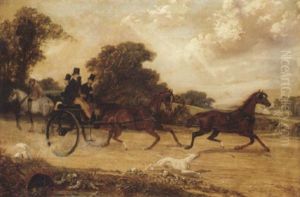 Figures In Dog Cart Driven Tandem by Benjamin Cam Norton