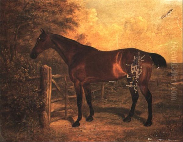 Study Of A Dark Bay Horse In A Landscape - view 1