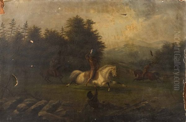 American Natives On Horseback Engaged In A Battle With Settlers - view 1