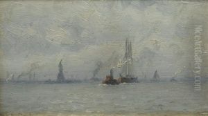 Shipping Around The Statue Of Liberty by William Edward Norton