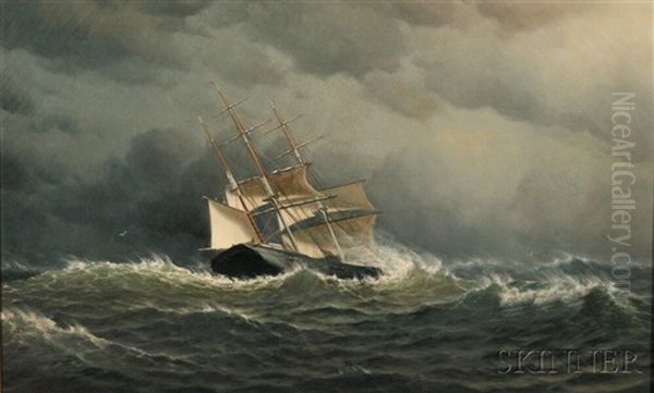 Sailing Vessel In Storm-tossed Seas - view 1