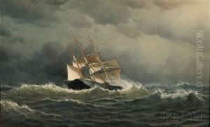 Sailing Vessel In Storm-tossed Seas by William Edward Norton