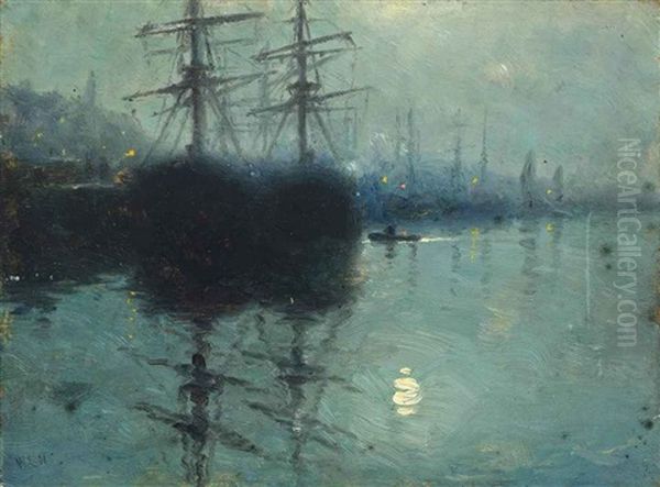 Moonlit Harbour Scene - view 1