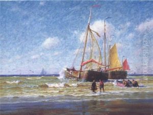 Fishing Boats On The Beach, Katwijk, Holland by William Edward Norton