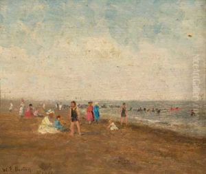 Figures On A Beach (+ Two Sailboats In The Waves; 2 Works) by William Edward Norton