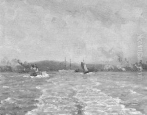 Gray Day, Wake Of A Boat In A Harbor