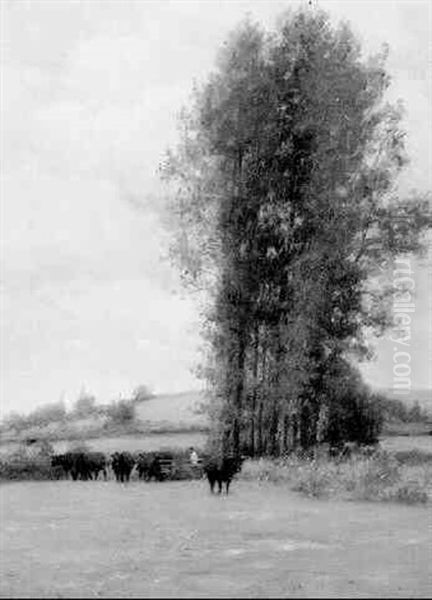 A Farmer With His Cattle In A Field - view 1